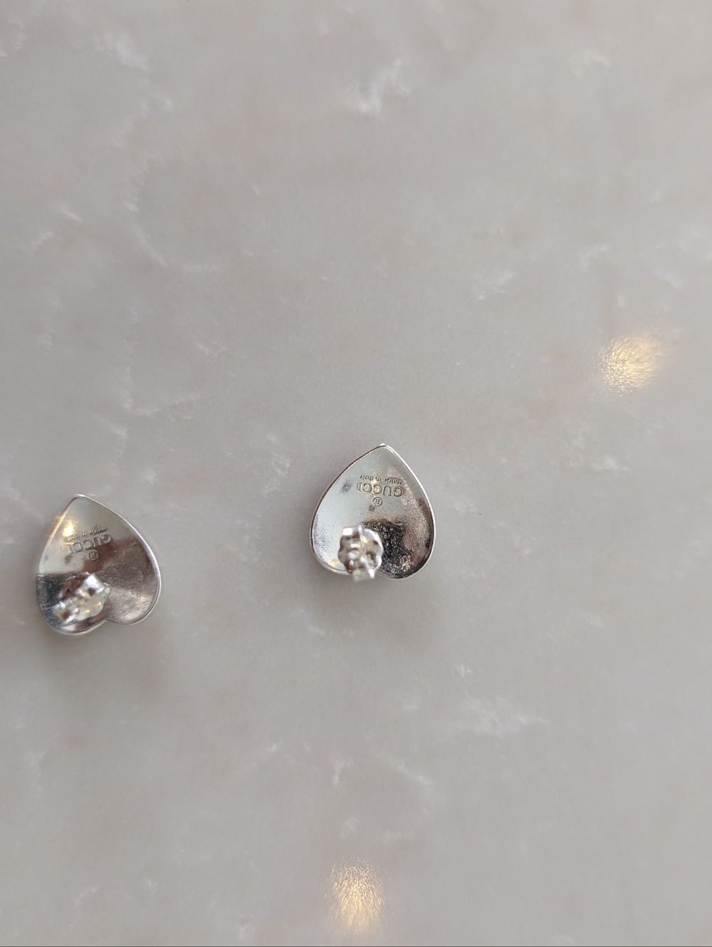 Gucci GG Silver Heart Logo Stud Earrings - Picture 6 of 6